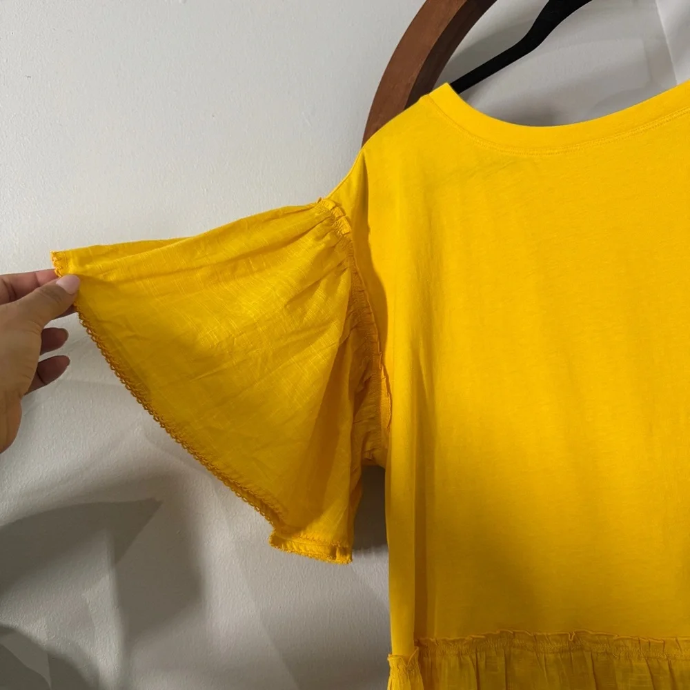 By Anthropologie MEDIUM Mustard Yellow Babydoll Top - Picture 3 of 10